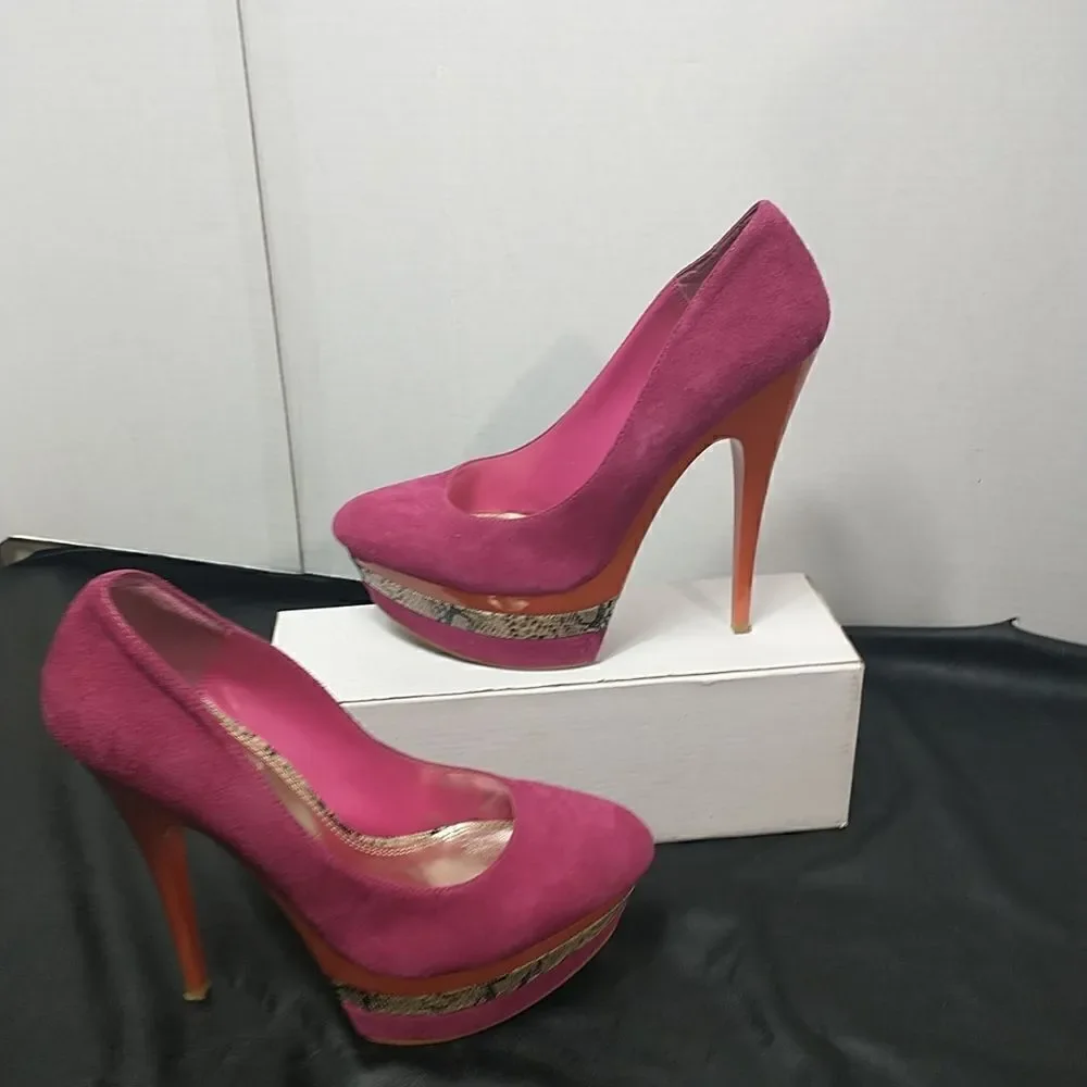 Bakers Woman's SZ 10 M Pink Orange Suede Snakeskin Pumps